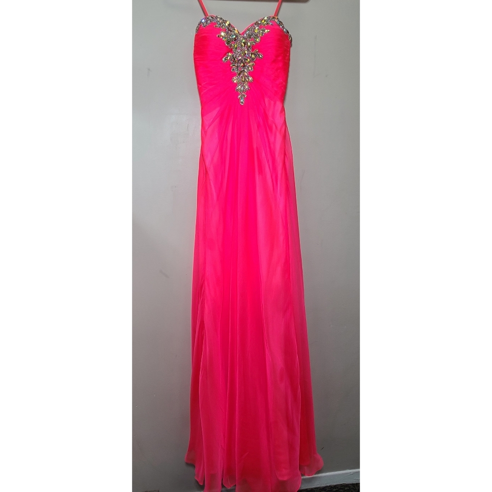 Strapless Jeweled Pink Prom Dress